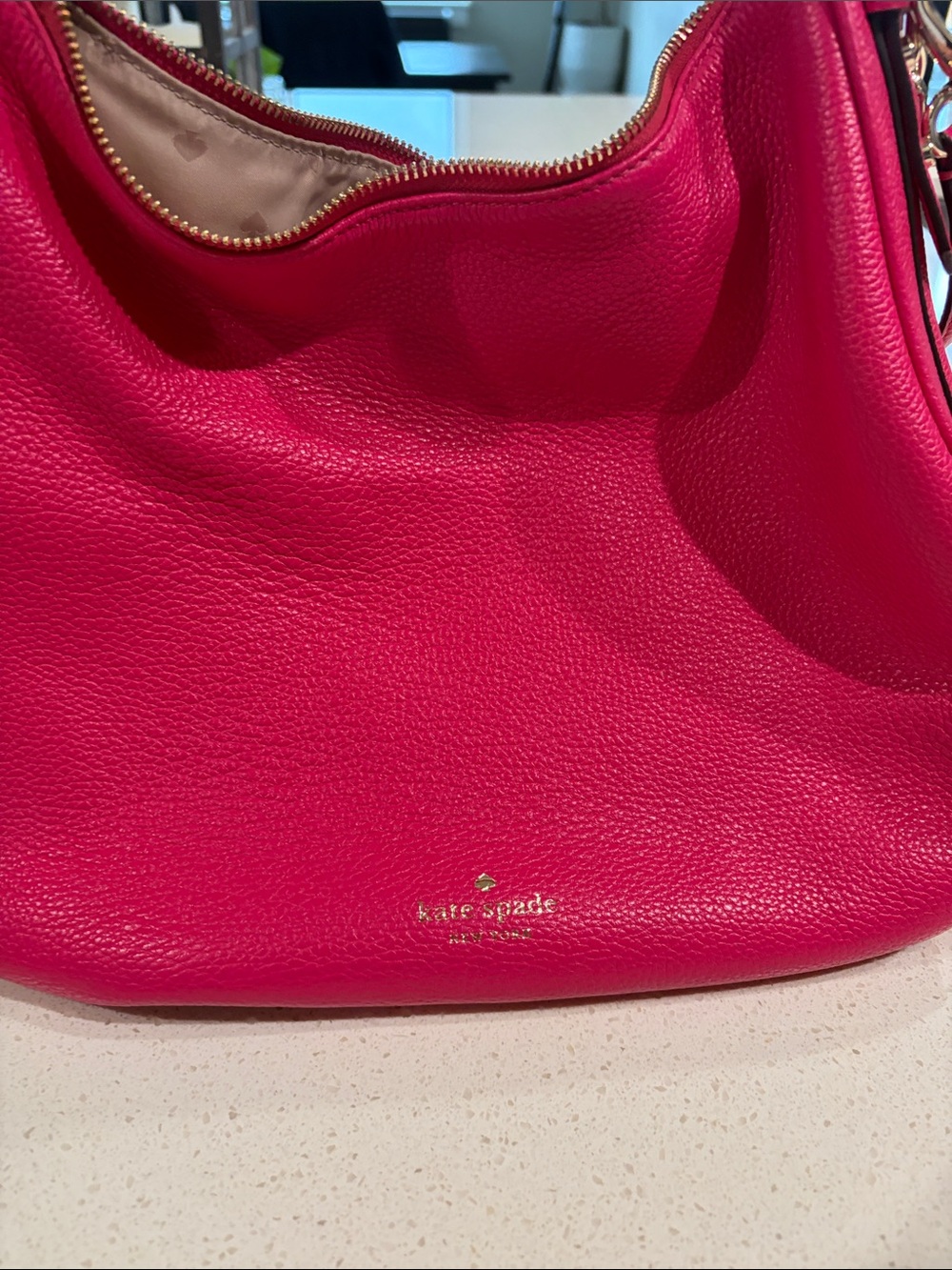kate spade Fuchsia Pebbled Leather Shoulder Hobo with Gold Hardware